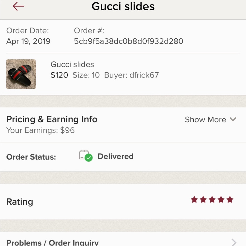5 star ⭐️ rating on Gucci slides